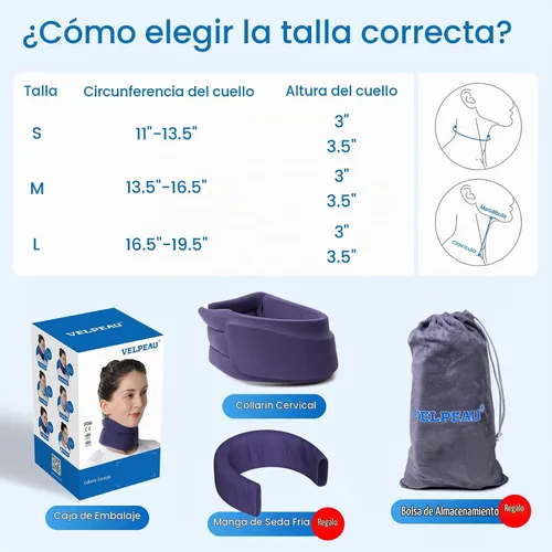 Vista 6 de Velpeau Collar de cuello para dolor de cuello y fuerte apoyo, collar cervical suave para dormir erguido, dormitar - estabiliza y alivia la presión