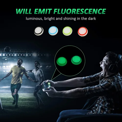 Vista 6 de Frienda 26 Pieces Replacement Thumb Grips Caps Cover Silicone Luminous Analog Controller Joystick Thumb Stick Cap Compatible with PS5 PS4 PS3 PS2