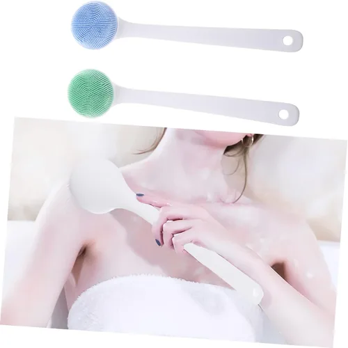 Vista 2 de FOMIYES Cepillo de baño de mango largo 2 unids cepillo corporal para exfoliante de silicona para limpieza de masaje de baño