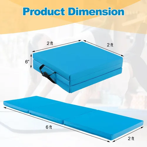Vista 7 de Goplus Esterilla de Gimnasia Plegable, 6' x 2' x 2'' de Grosor Tri-Fold Esterilla de Ejercicio y Volteretas con Asas de Transporte, Cierre de Gancho
