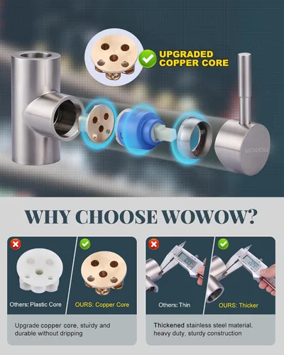 Vista 9 de WOWOW Grifo de cocina con rociador, grifo de fregadero de cocina, acero inoxidable SUS 304, grifo de cocina de níquel cepillado de arco alto
