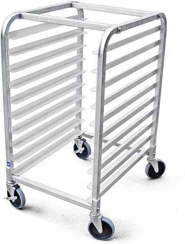 Vista 2 de New Star Foodservice 36510 Estante para Bandejas/Moldes para Bollos de Aluminio de Grado Comercial de 10 Niveles, 26" L x 20" A x 38" Al con Ruedas