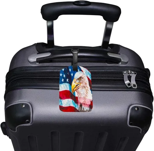 Vista 2 de Guitong - Etiqueta de equipaje de viaje con águila calva, bandera americana, etiqueta de maleta, identificador de viaje, cuero inteligente