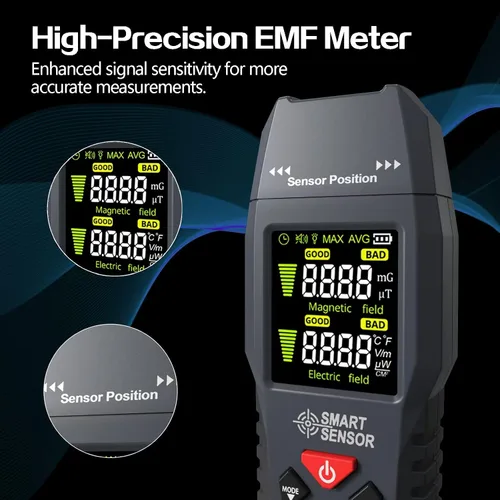 Vista 9 de Medidor EMF, probador de EMF LCD portátil, detector de radiación de campo electromagnético digital para el hogar, oficina, automóvil, vehículo