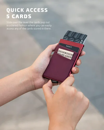 Vista 47 de VULKIT Card Holder with Money Pocket Pop Up Wallet RFID Blocking Slim Metal Bank Card Case Holds 5 Cards and Notes