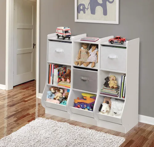 Vista 5 de Badger Basket Rincón de almacenamiento vertical para niños y libros con cesta de tela reversible, color blanco