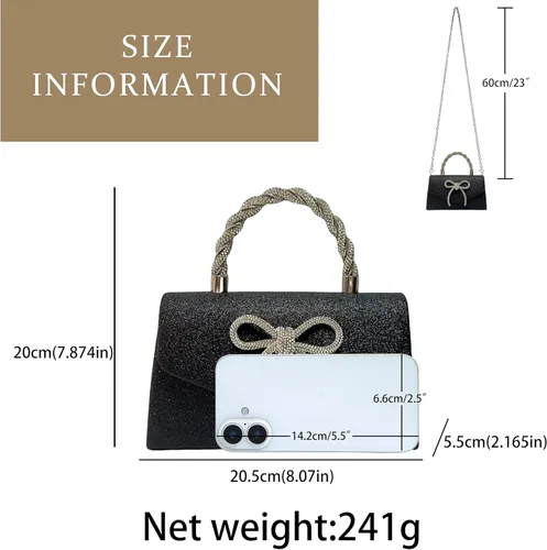 Vista 5 de Bolso de noche para mujer, embrague de lazo brillante, bolso formal de embrague de diamantes de imitación de boda adecuado para fiestas