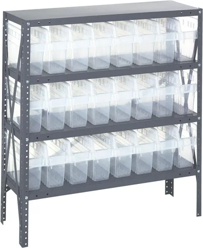 Vista 108 de Quantum QSBU-245BK Heavy Duty Shelving Unit with (7) Shelves and (24) QUS245 Black Bins for Garage Warehouse Storage Distribution 400 lb Load