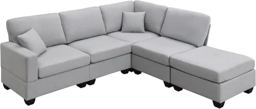 Vista 117 de Quarte Sofá seccional en forma de U, sofá modular con dos asientos individuales, dos sillas, combinación de bricolaje, tela de hilo en bucle Beige/5