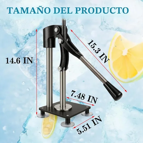 Vista 2 de Prensa de exprimidor de mano resistente negra, exprimidor de limón de metal con taza de acero inoxidable de 17.6 fl oz para exprimir cítricos
