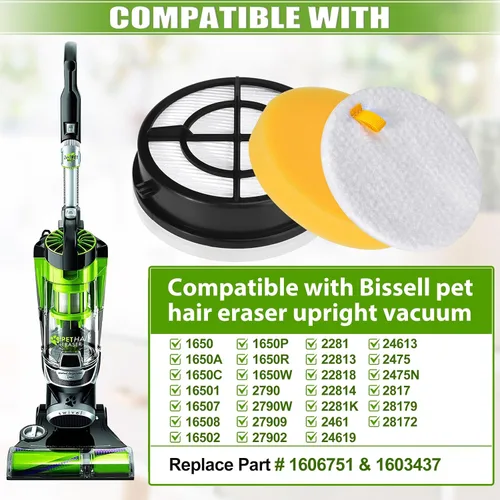 Vista 2 de Filtro de repuesto 27909 1650 compatible con borrador de pelo de mascotas Bissell Turbo Pro/Plus Febreze 27909 1650 1650A 2281 2475 2790 2817 vacío