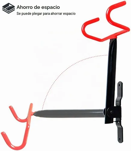 Vista 2 de Dirza Soporte de pared para bicicleta, paquete de 2 unidades, plegable, para almacenamiento de bicicletas, horizontal, gancho para garaje, cobertizo