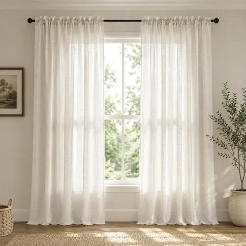 Vista 31 de Mrs.Naturall - Cortinas transparentes con bolsillo para barra de 36x63 pulgadas de lino mezclado negro