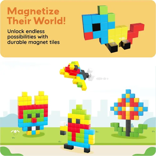 Vista 7 de PicassoTiles Juego de Construcción de Cubos de Rompecabezas Magnéticos de 60 Piezas, Bloques 3D de 1 Pulgada, Juguete de Construcción STEM