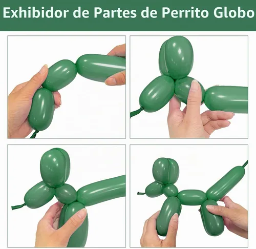 Vista 4 de 100 globos de color verde salvia del 260, globos gruesos de látex verde de 260q para modelo animal, globos largos de torsión para regalos de Navidad
