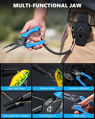 Vista 2 de Kit de herramientas de pesca, equipo de pesca, alicates de pesca con funda, cuchillo de filete, tijeras de pesca, pinza de labios de pescado