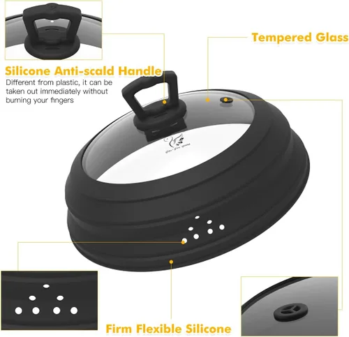 Vista 3 de Tapa protectora de salpicaduras de vidrio ventilado para microondas, con silicona plegable para alimentos como placa de cubierta de olla de 10.8