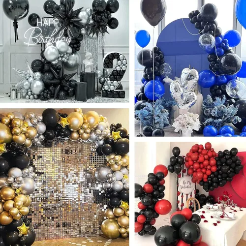 Vista 7 de FOTIOMRG Globos negros de 12 pulgadas, paquete de 100 globos de látex negros para cumpleaños, graduación, Halloween, baby shower, día del padre