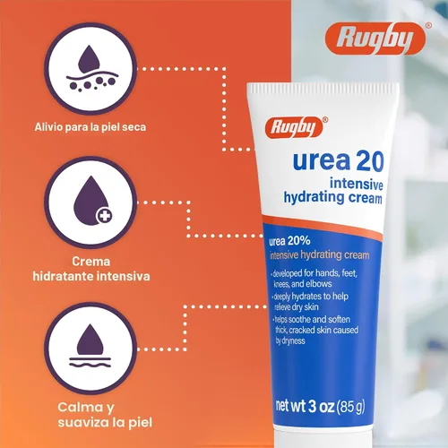 Vista 5 de Rugby Urea 20% Crema Hidratante Intensiva - Crema de urea para pies, manos, rodillas y codos - Crema de fuerza intensiva de urea al 20% - 3 onzas
