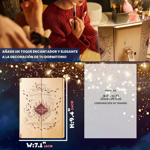 Vista 2 de Get Trend Regalos de Harry Potter, espejo de tocador LED con luces, espejo de maquillaje para escritorio, dormitorio, decoración de habitación Multi