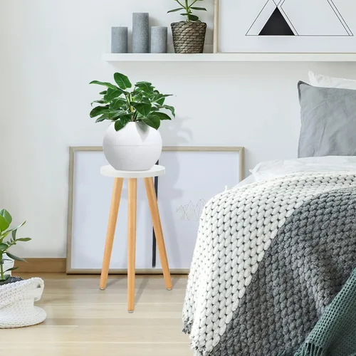 Vista 4 de A2 - Soporte alto para plantas de interior, mesa auxiliar redonda de madera con soporte para macetas, decoración moderna del hogar