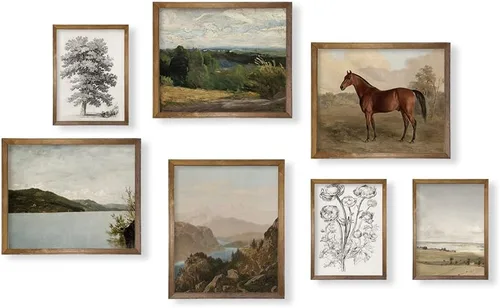 Vista 6 de Decoración de Pared de Campo Francés Rústico - Cuadro de Baño de Boho Art Deco Victoria - Póster de Cocina Moderna de Granja - Juego de Paisaje