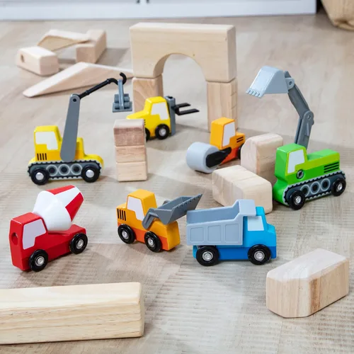 Vista 7 de Melissa & Doug – de madera de construcción sitio Vehículos con bandeja de almacenamiento de madera (8 Pcs)