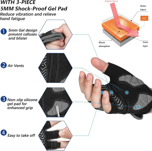 Vista 2 de MOREOK Guantes de ciclismo para hombresmujeres-almohadilla de gel de 0.197 in Guantes de ciclismo de medio dedo para ciclismo, levantamiento
