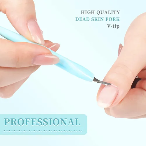 Vista 5 de 50 piezas de cortador de cutículas de uñas, limpiador de uñas de goma, cuchillo de cutícula con mango de plástico, doble extremo, tenedor de piel