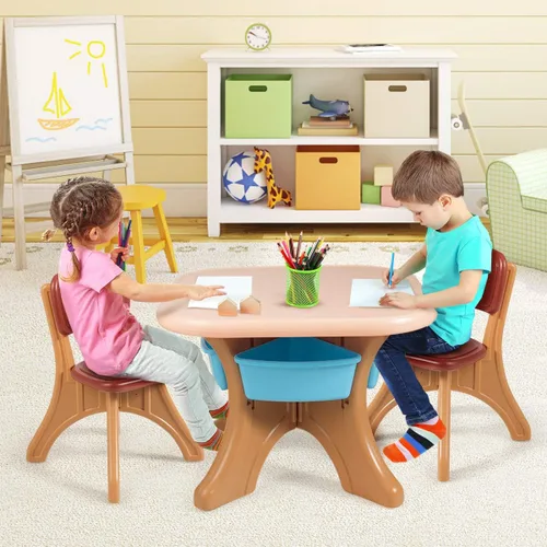 Vista 3 de Costzon, juego de mesa y 2 sillas para niños, para arte con cubos de almacenamiento desmontables, fuerte capacidad de carga, livianos, muebles