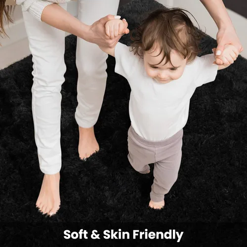 Vista 5 de Terrug Alfombra Corredor Negra Esponjosa para Dormitorio, 2x6 Pies Lindas Alfombras de Área de Pelo Largo para Pasillo, Alfombra de Felpa Suave