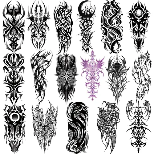 Vista 7 de 77 hojas de tatuajes temporales, 17 hojas de tatuajes de medio brazo de gatos, perros, conejos, leones y elefantes lindos para hombres, mujeres