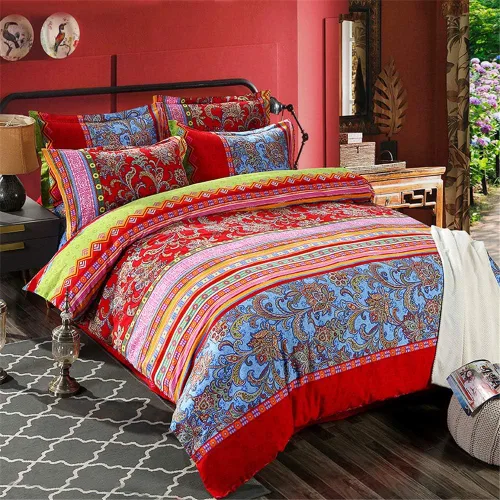 Vista 12 de ABREEZE Juego de ropa de cama de 3 piezas, estilo bohemio, retro, étnico, vintage, floral, ropa de cama bohemia, 100% algodón cepillado, damasco