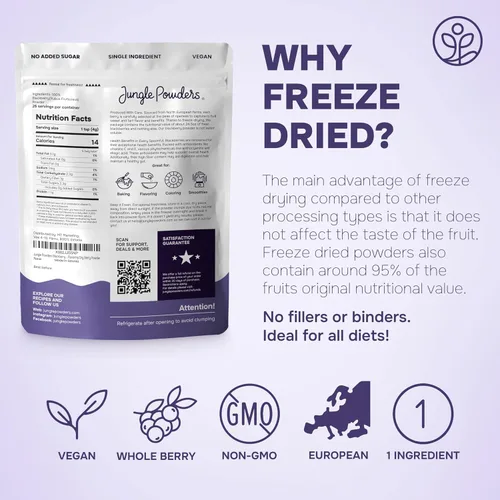 Vista 6 de Jungle Powders Polvo de mora de 3.5 onzas, bolsa de moras liofilizadas sin aditivos de frutas, batido sin azúcar, superalimento, extracto de mora