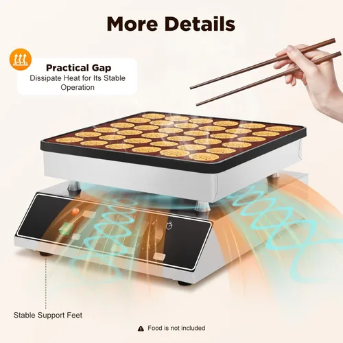 Vista 6 de Mini panqueques holandés de 36 piezas, máquina eléctrica comercial para panqueques, control de tiempo y temperatura, mini waffles de acero