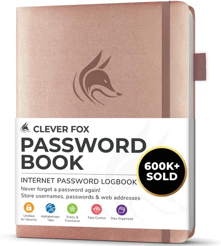 Vista 26 de Clever Fox Libro de contraseñas con pestañas alfabéticas, 4"x5.5" Keeper