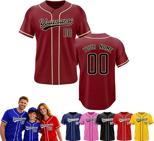 Vista 30 de Camiseta de béisbol personalizada, nombre del equipo, número de equipo, logotipo, camisetas impresas cosidas, uniformes deportivos, regalos