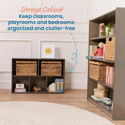 Vista 4 de ECR4Kids Streamline - Armario de almacenamiento de 5 compartimentos de una cara, 24 pulgadas, muebles para niños, gris lavado