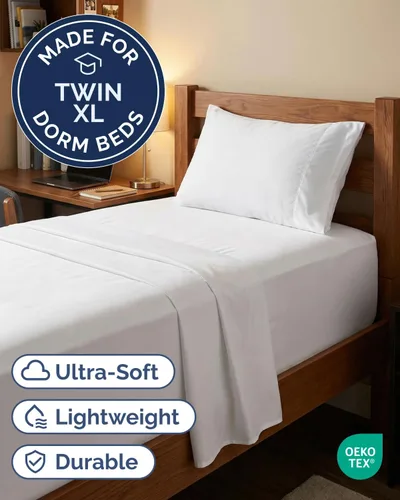 Vista 2 de Extra Deep Twin XL Sheet Set - 3 Piece College Dorm Room - White 01-Blanco