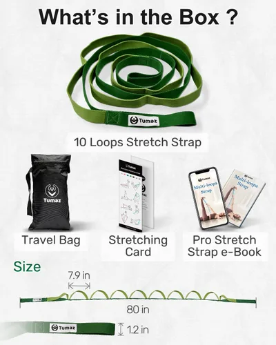 Vista 4 de Tumaz Stretching Strap - 10 Loops & Non-Elastic Yoga Strap - Perfect Home Workout Stretch Strap for Physical Therapy, Yoga, Pilates, Flexibility