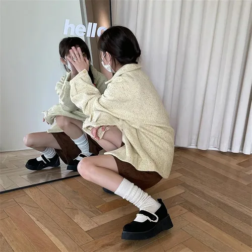 Vista 6 de TRENIS Socks AutumnWinter Thickened Coffee Colored Stacked Socks Knee Length Socks Double Needle Socks