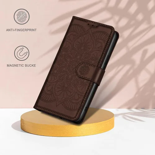 Vista 5 de Funda tipo cartera para iPhone 11, bloqueo RFID, soporte para 3 tarjetas con ranura para tarjetas de crédito, funda protectora magnética de piel