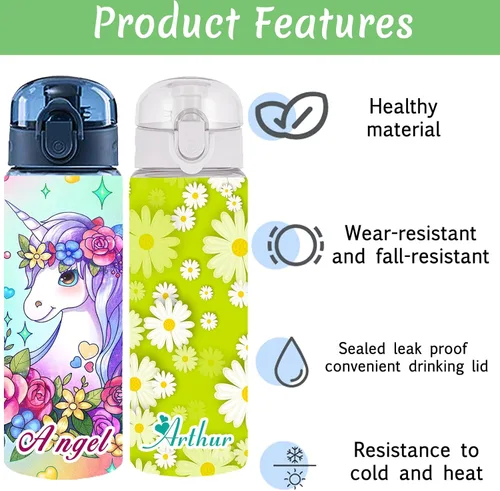 Vista 3 de Botellas de agua personalizadas con tapa, botella personalizada de 26 onzas con nombre, botellas de agua de plástico personalizadas, a prueba