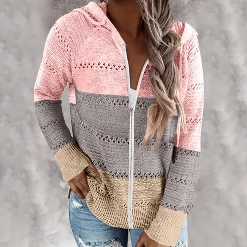 Vista 2 de SNKSDGM Sudaderas ligeras de gran tamaño con cremallera completa para mujer, cómodas, cuello alto, túnica de moda con capucha