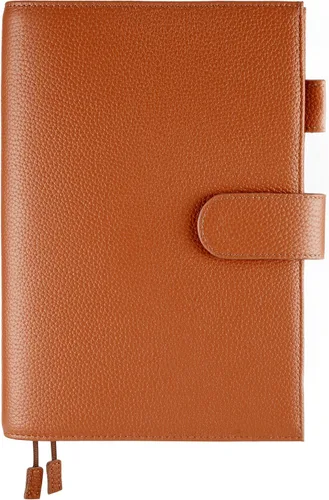 Vista 22 de A5 Funda de cuero para planificador de Hobonichi Cousin, Stalogy, Midori, Leuchtturm1917, y más - con presilla para bolígrafo, ranuras para Negro