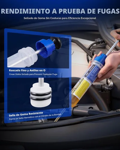 Vista 5 de Bomba manual de la jeringa del extractor de fluidos OMT para el cambio de aceite auto, 6.8 fl oz azul Heat & Chemical-Resistant Polyethylene Body