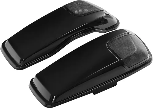 Vista 10 de TCT-MOTORPARTS Alforjas de mezclilla negra con tapas, bocina de 5 x 7 pulgadas, rejillas para Harley Street Glide Road King Road Glide Ultra Limited