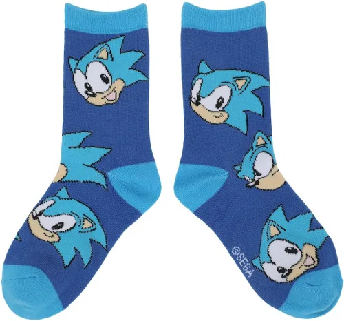 Vista 2 de Bioworld Sonic The Hedgehog Sonic Face con orejas 3D, 2 pares de calcetines juveniles, Multi colorido