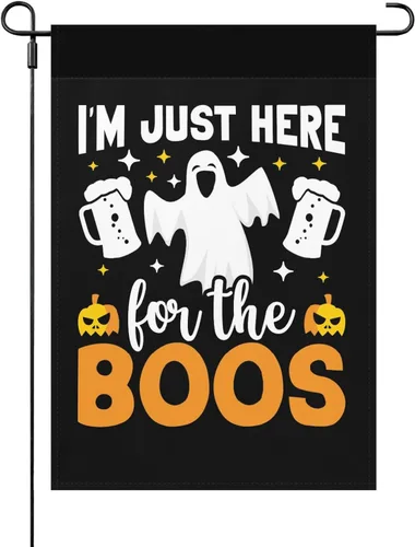 Vista 7 de Banderas de Halloween para patio, bandera de jardín The Boo Crew, bandera de jardín de doble cara, tamaño único, banderas retro para casa