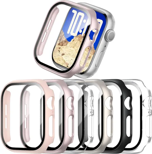Vista 24 de COMMUTER - Juego de 4 fundas compatibles con Apple Watch de 40 mm Series SE 3ra Gen 2025 SE 2/1 6 5 4 con protector de pantalla de vidrio templado